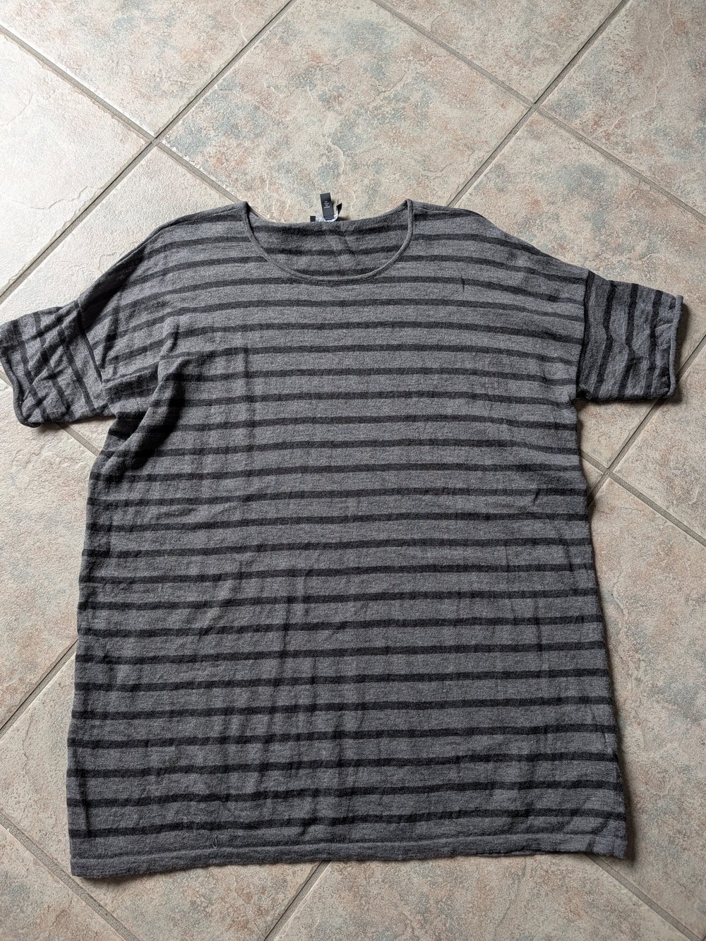 Eileen Fisher Gray Striped Crewneck Short-Sleeve Shirt